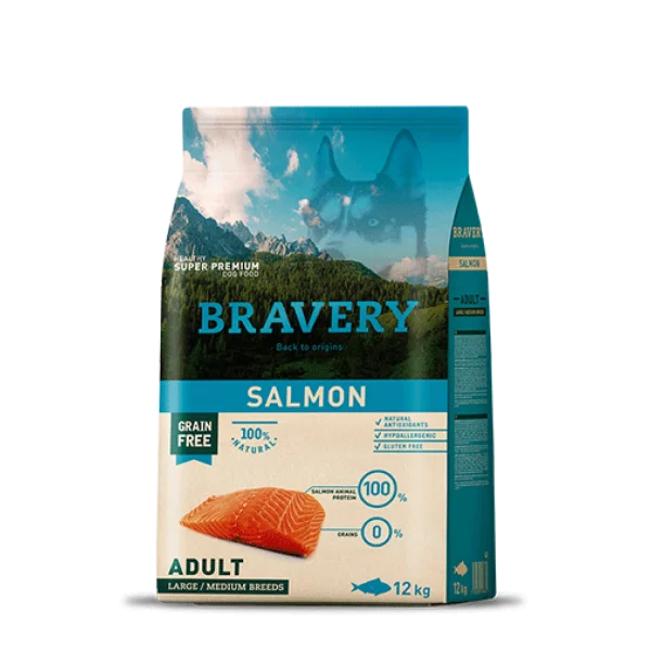 Bravery medium&large adult salmon – пълноценна храна за израснали кучета със сьомга