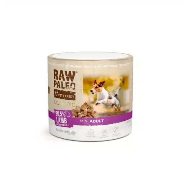 RAW PALEO Olympic Lamb Mini 90g - хипоалергенно монопротеиново лакомство за тренировки за кучета